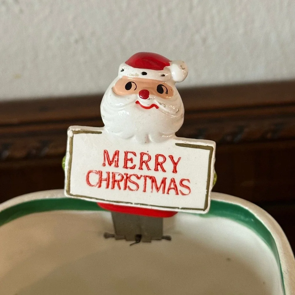 Vintage Holt Howard Christmas Candy Dish Evergreen Ceramic Jar Santa Pop Up